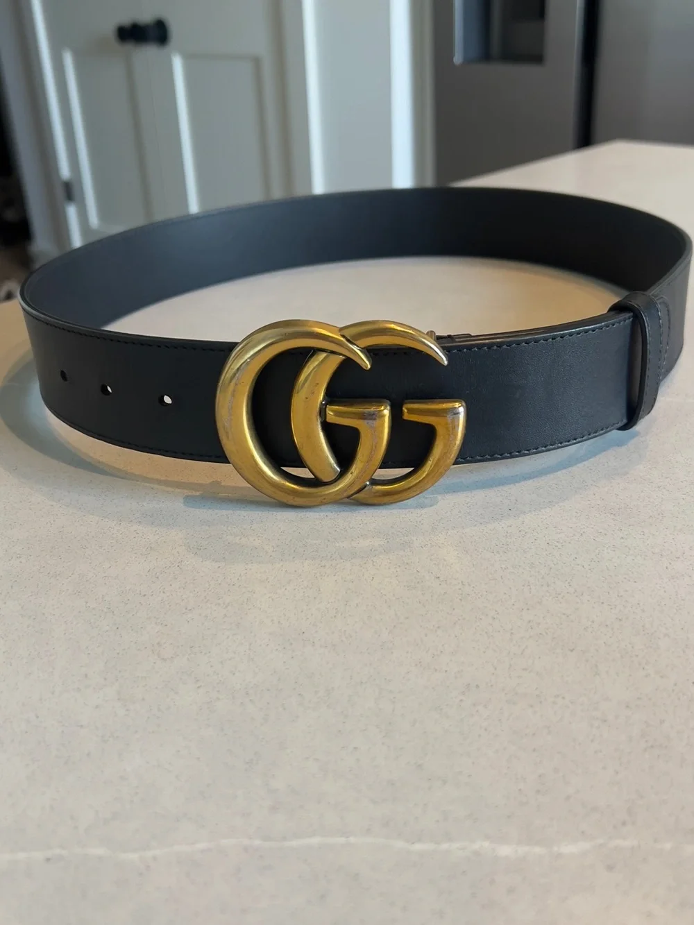 Gucci Black Leather Belt with Gold Double G Logo Buckle